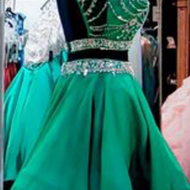 Green High Neck Homecoming Dresses, Two Pieces..