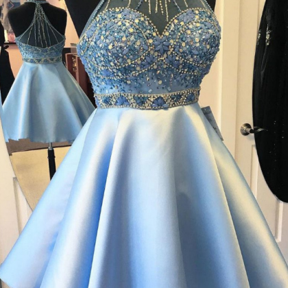 Light Blue Homecoming Prom Dress Popular Short..