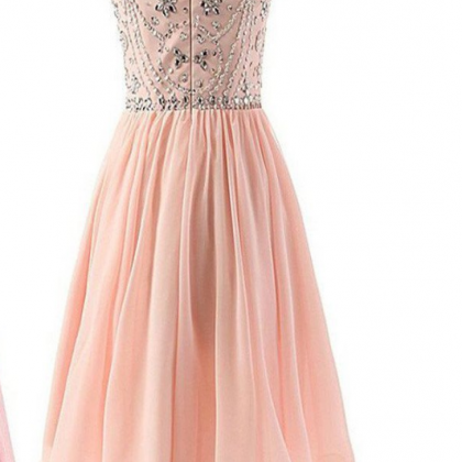 Blush Pink Beaded Chiffon Cute Graduation Dresses,..