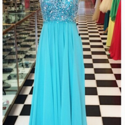 Long A-line Blue Chiffon Prom Dress Party Cocktail..
