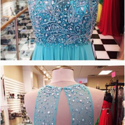 Long A-line Blue Chiffon Prom Dress Party Cocktail..