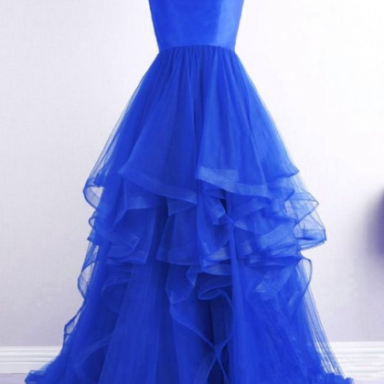 Blue Tulle Prom Dress, Halter Neck Prom Dress,..