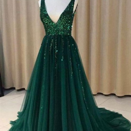 Emerald Green Prom Dresses Long Sexy Open Back..