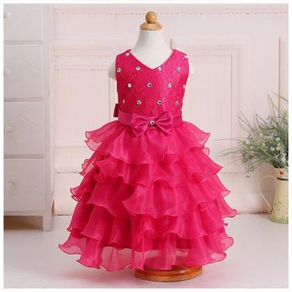Flower Girl Dresses, Rhinestones And Bow Decorate..