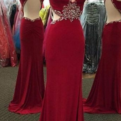 Dark Red Prom Dresses,backless Prom Dress,long..
