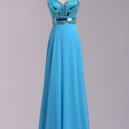 Long Sweetheart Blue Prom Dresses With..