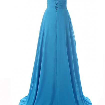 Chiffon Sky Blue Evening Dresses One Shoulder Prom..