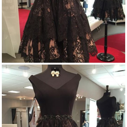 Black Short Lace Homecoming Dresses With Beading,..