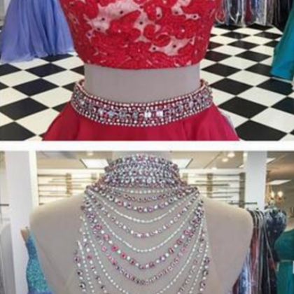 Prom Dresses Red Two Pieces Prom Dresses High Neck..
