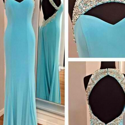 Blue Sexy Prom Dress, Long Prom Dress, Backless..