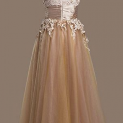 Champagne Prom Dress,a-line Lace Appliques Prom..