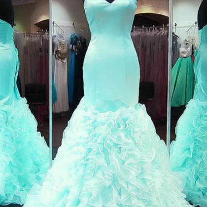 Sweetheart Satin Ruffles Organza Formal Prom Gowns..
