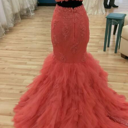 2 Pieces Red Long Mermaid Open Back Beading Lace..