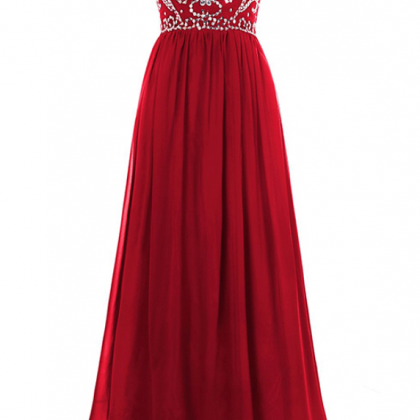 Red Long Chiffon A-line Formal Dress Featuring..