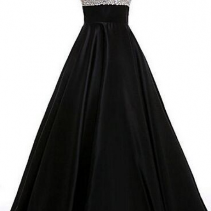 O-neckline Black Beading A-line Prom Dresses, Prom..