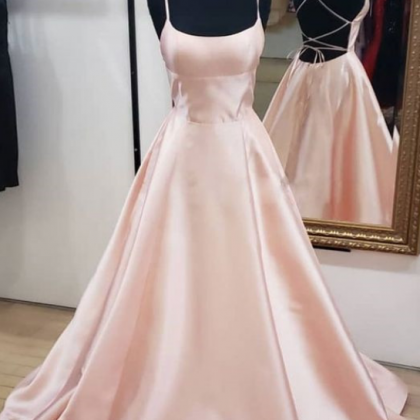 Simple Pink Satin Long Prom Dress, Pink Evening..