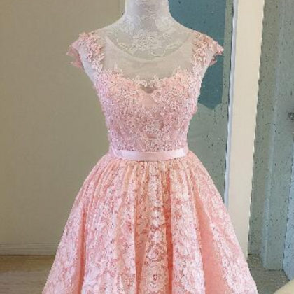 Pink Homecoming Dresses, Lace Homecoming Dresses,..