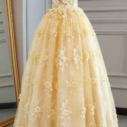 Fashion Prom Dresses,spring Yellow Lace Customize..