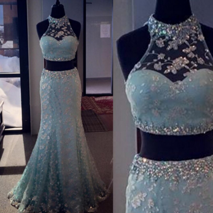 Blue Prom Dress, Beautiful Prom Dress, Two Piece..