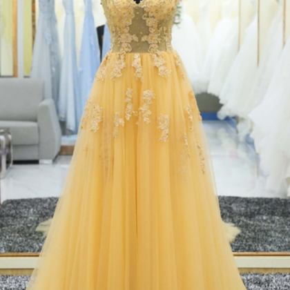 Beautiful Prom Dresses, Yellow Prom Dress , Lace..