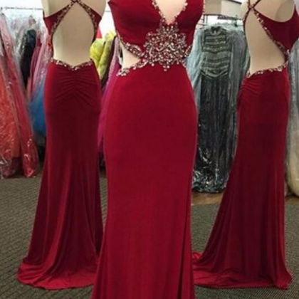 Wine Red Prom Dress With Strappy Back