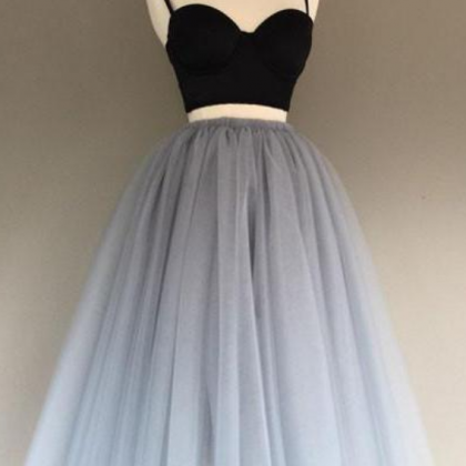 Gray Tulle Two Pieces Short Prom Dresses, Cute..