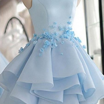 Sky Blue Layers Applique Short Homecoming Dresses..
