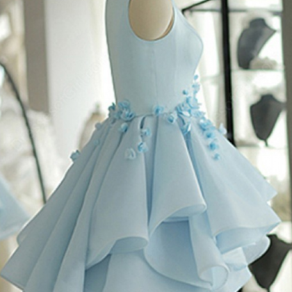 Sky Blue Layers Applique Short Homecoming Dresses..