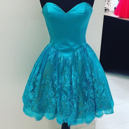 Lovely Satin And Lace Homecoming Dresses,blue..