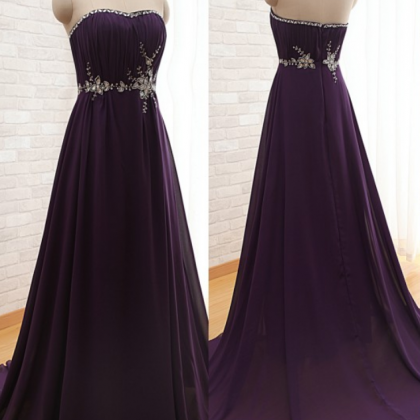 Elegant Purple Long Chiffon Formal Party Dresses..