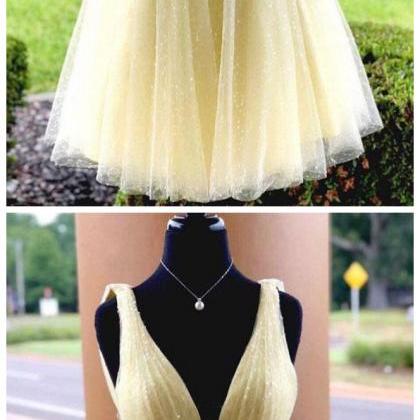 Yellow Tulle Short Prom Dress, Yellow Homecoming..