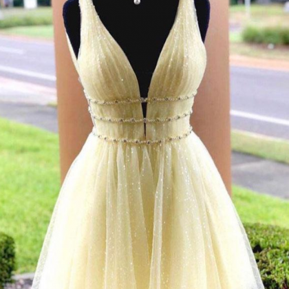 Yellow Tulle Short Prom Dress, Yellow Homecoming..