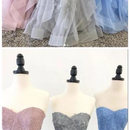 Elegant Sweetheart Tulle Lace Long Prom Dress..