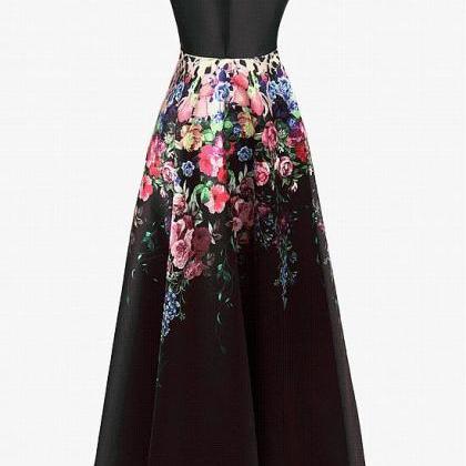 Straight Across Bow Floral  Printed Satin A-Line Prom Dress main image 1