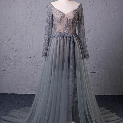 A-line Off-the-shoulder V-Neck Tulle Evening Gown main image 0