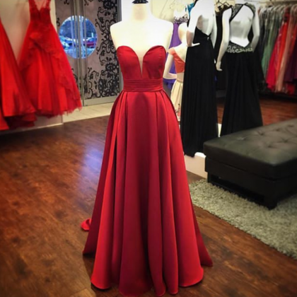 Red Long Prom Dresses, Sleeveless Evening..