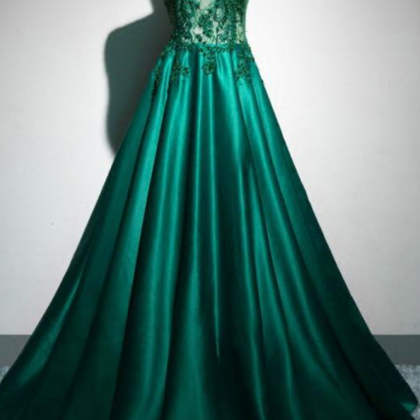 Green Beading Appliques Elegant Prom Dress,long..