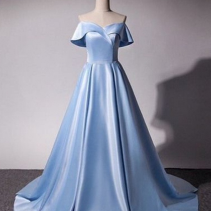 Fresh Blue Satin Strapless Prom Dresses,a-line..