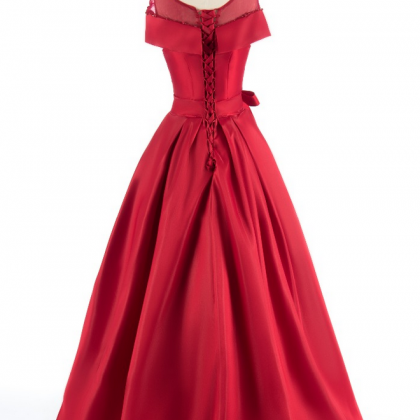 Red Shoulder Evening Dresses, Luxury..