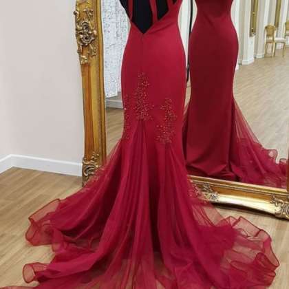 Red Mermaid Prom Dresses,tulle Formal..