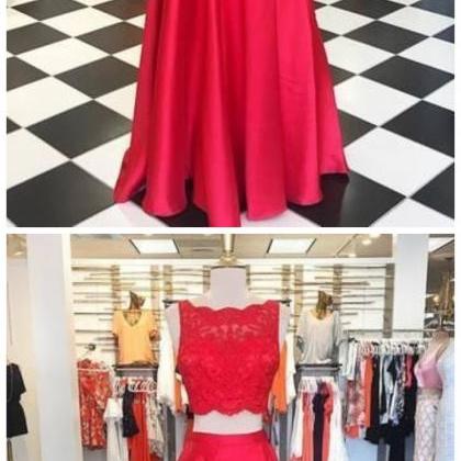 Gorgeous Two Piece Red Long Prom Dress