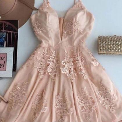 Cute V Neck Lace Short Homecoming Dresses