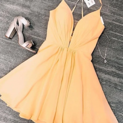 A Line Cocktail Party Dresses, Yellow Short..