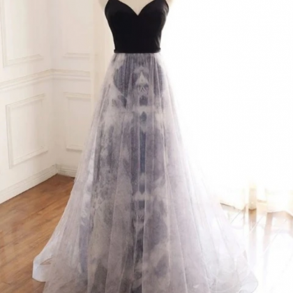 Long Spaghetti Straps Tulle Dress with Sweetheart Neck Dusk