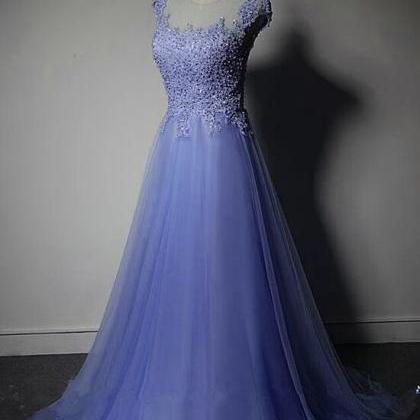 Tulle A-line Bridesmaid Dress, Lace Applique Prom..