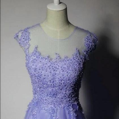 Tulle A-line Bridesmaid Dress, Lace Applique Prom..