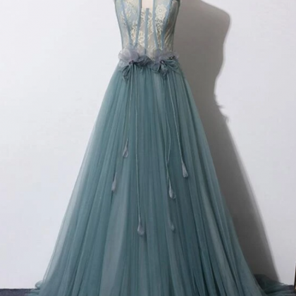 Beautiful Tulle Straps Long With Lace Party Gown,..