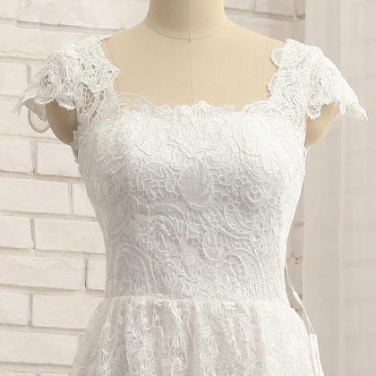 Beautiful Lace Cap Sleeves Tea Length Party Dress,..