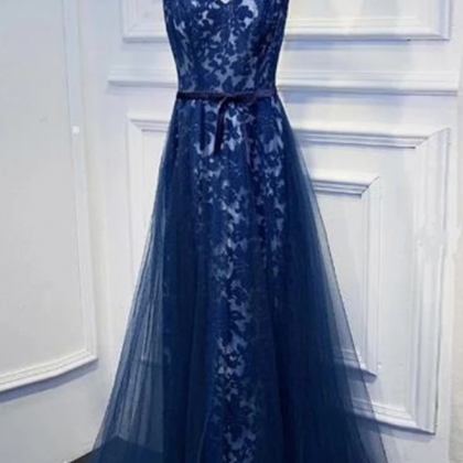 Lace Long V-neckline Prom Dress, A-line Party..