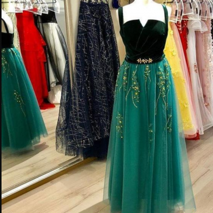 Tulle Prom Dresses, Charming Appliques Formal..